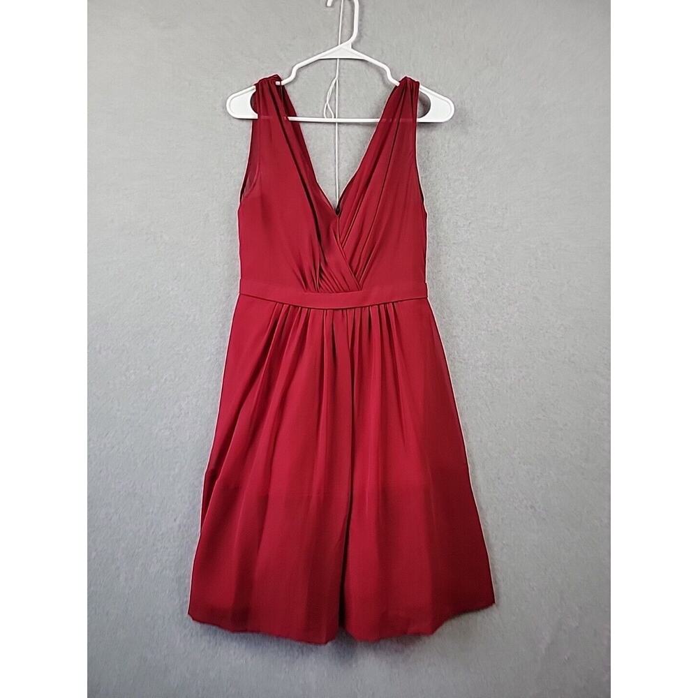Jenny Yoo Red Sleeveless Gathered Chiffon V Neck Party Wedding Dress Women's 8